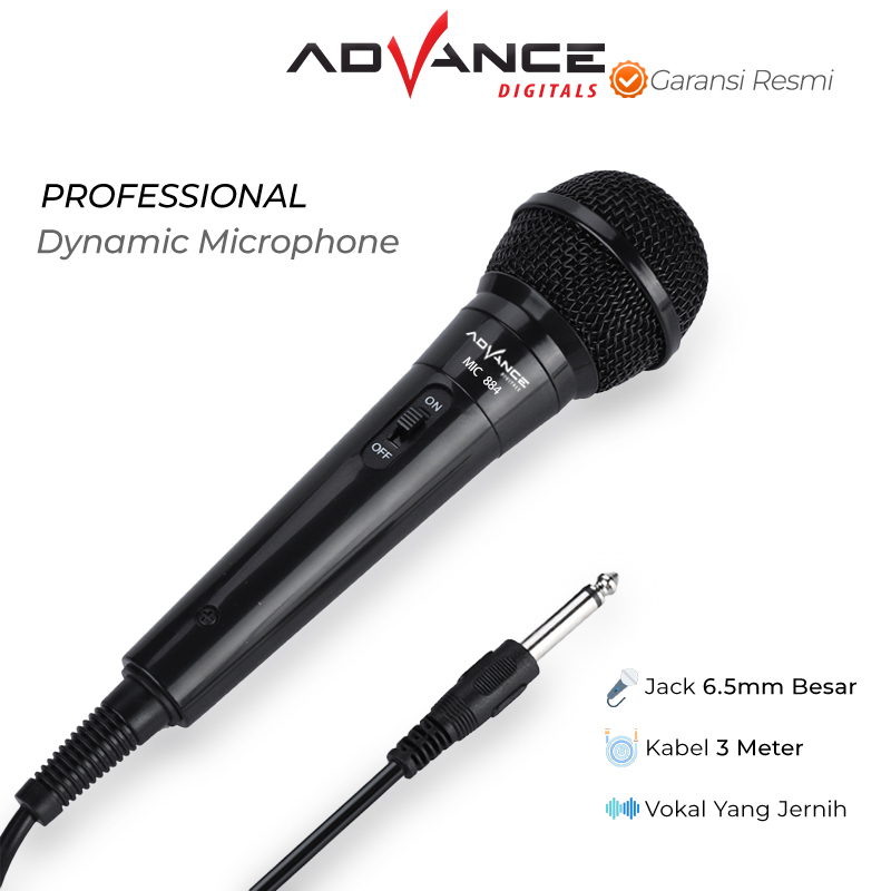 Advance MIC884 Dengan Kabel Mikrofon Dynamic Microphone Mic Karaoke Profesional Microphone / Mik Mikrofon Mikrophone