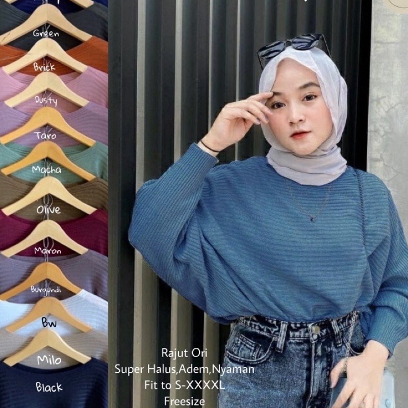 [BEST SELLER] BLOUSE RAJUT BATWING | ATASAN WANITA MODEL KELELAWAR | BAJU RAJUT KALONG KNIT