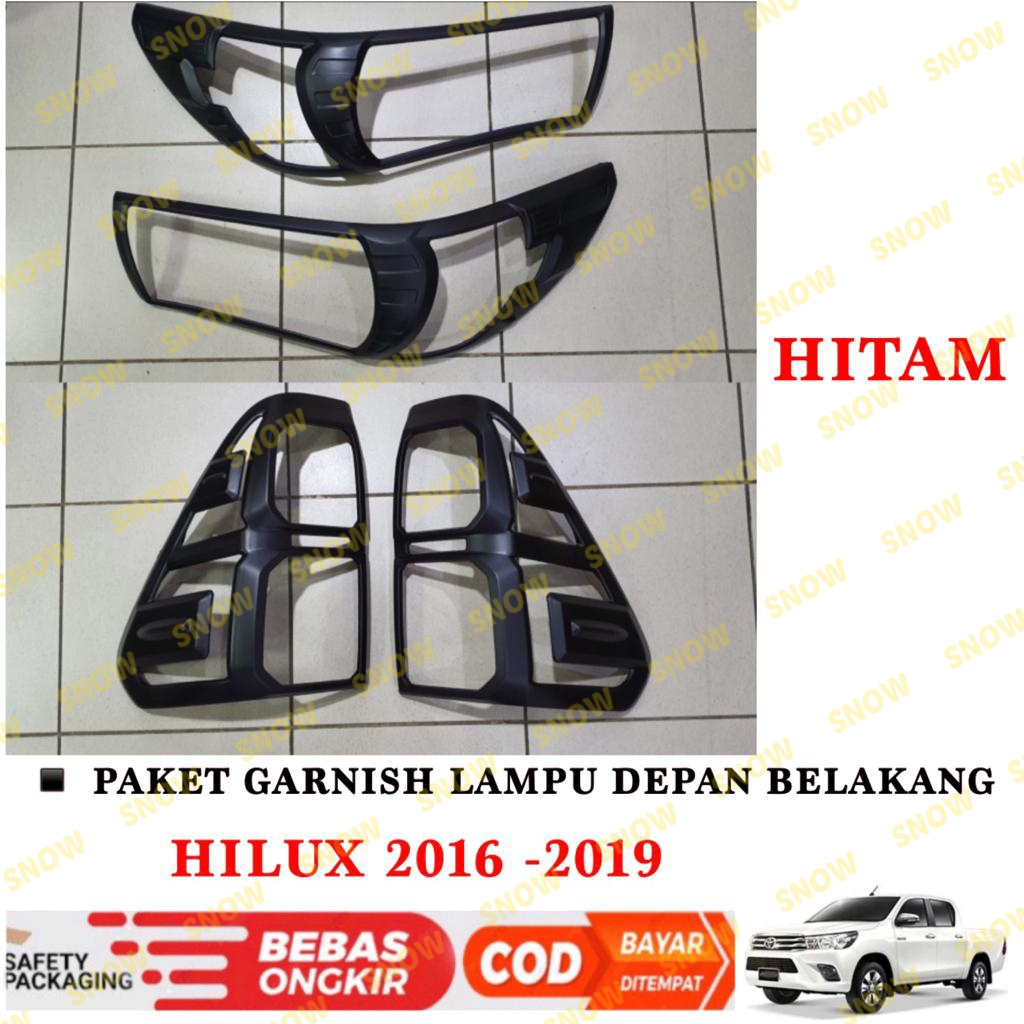 Paket Garnish Lampu Depan Belakang All New Hilux Revo 2016 2018 2019 Hitam Chrome