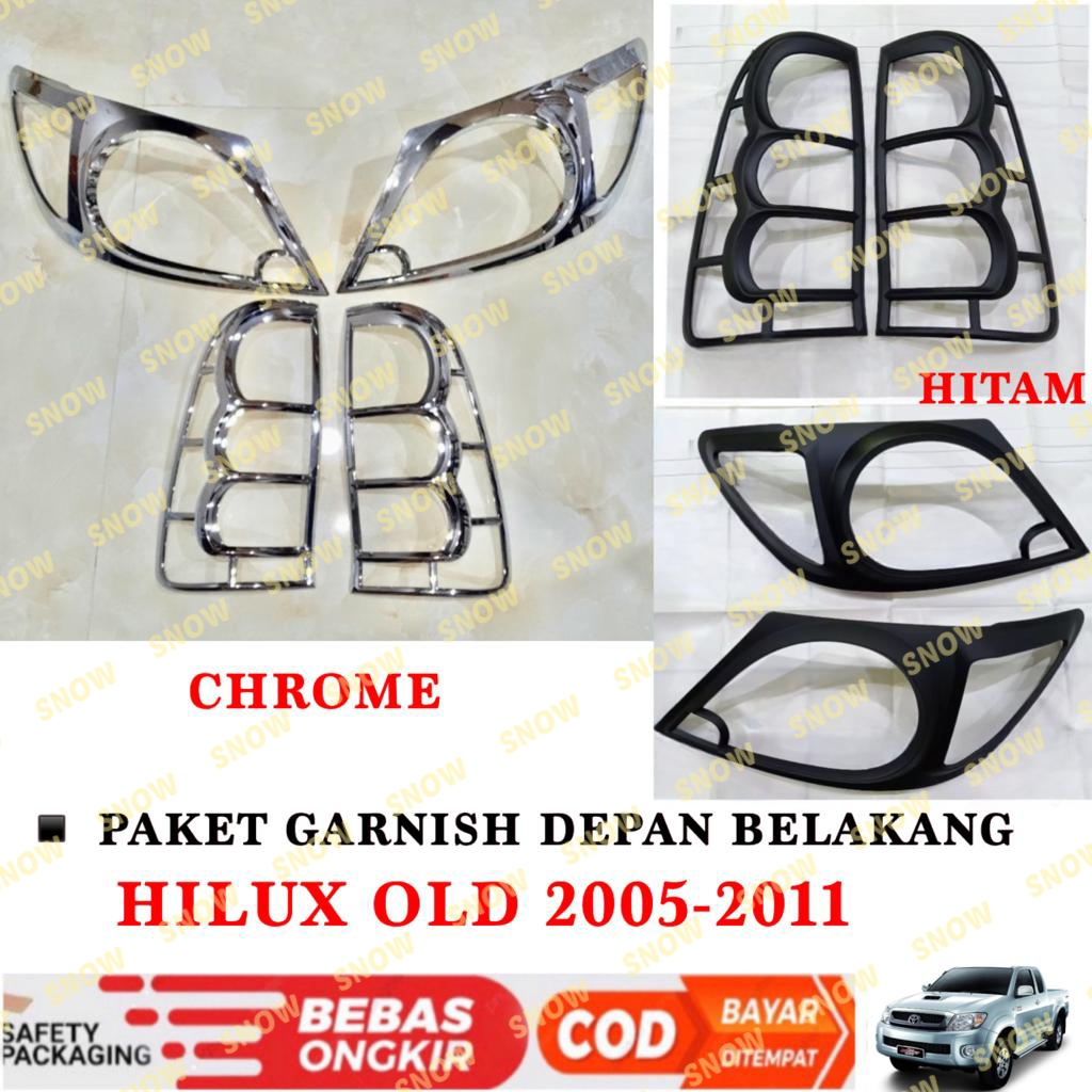 Paket Garnish Lampu Depan Belakang Hilux Lama Old 2005 2011 Hitam Chrome