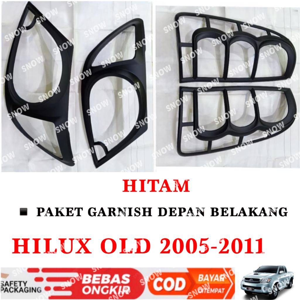 Paket Garnish Lampu Depan Belakang Hilux Lama Old 2005 2011 Hitam Chrome