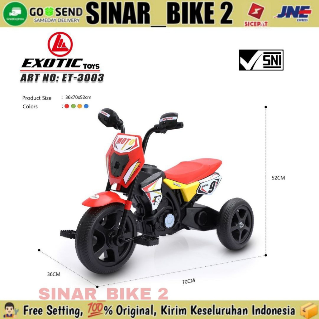 Motoran Exotic ET 3003 Sepeda Roda 3 Motoran Gowes