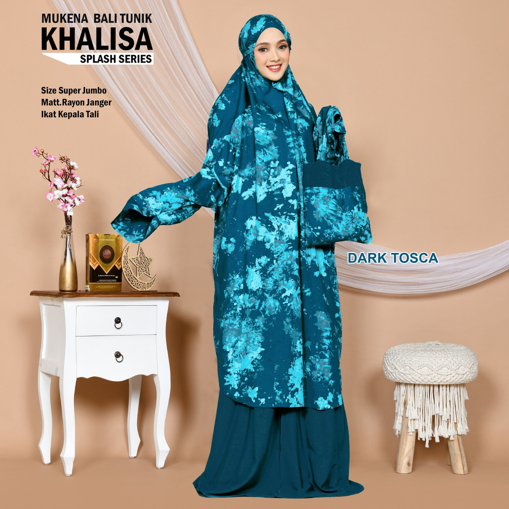 Mukena Bali Tunik berlengan Super jumbo Smoke dan motif