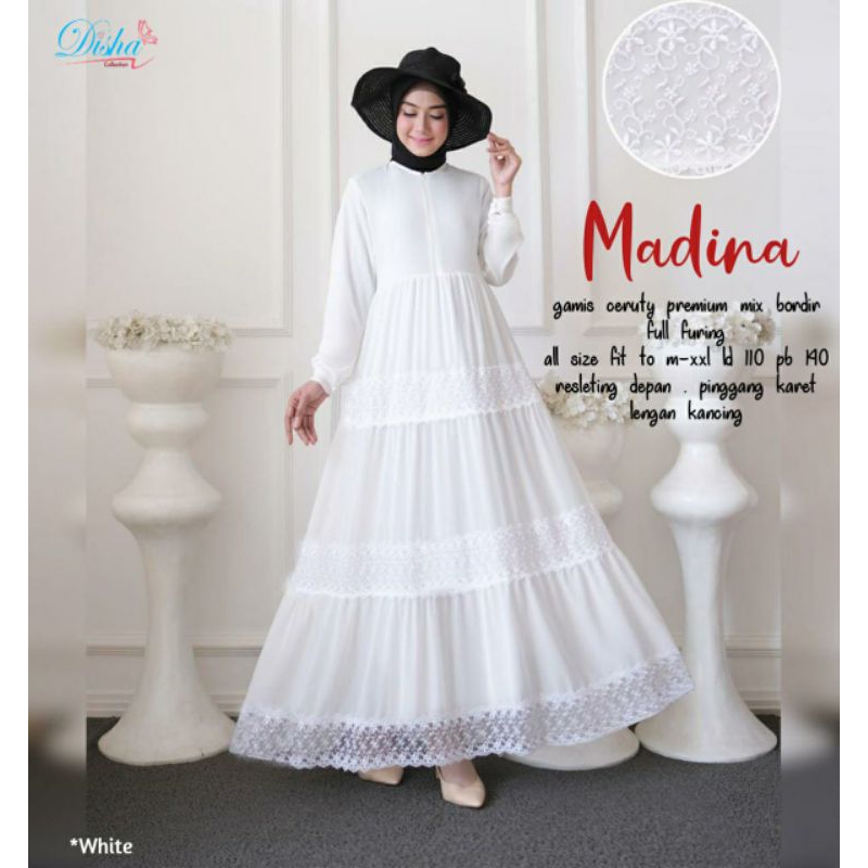 Madina Gamis Dress Maxy Abaya Umroh Haji Putih White Disha