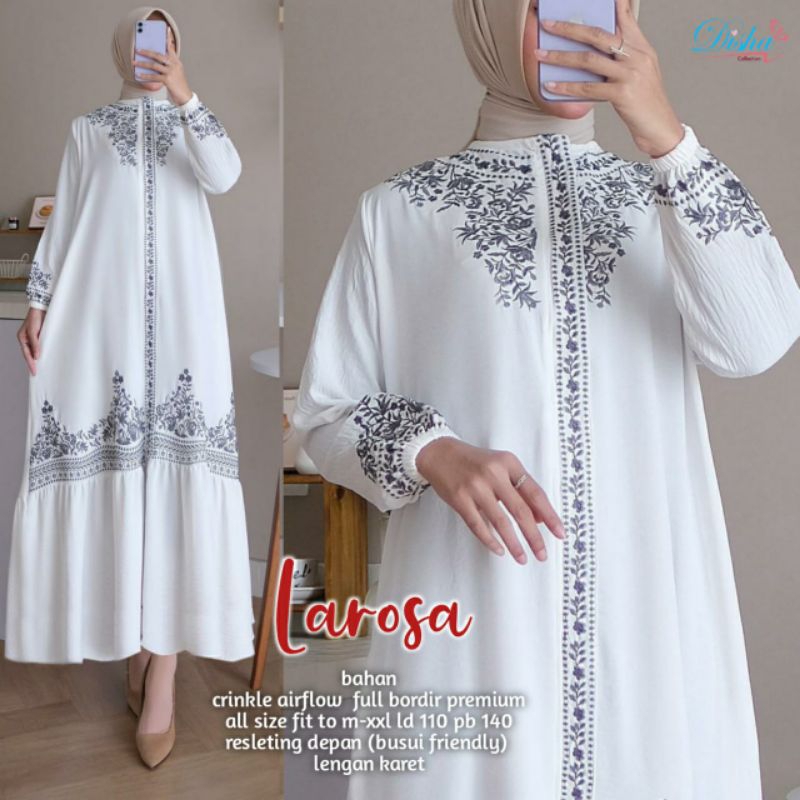 Larosa Gamis Dress Maxy Abaya Umroh Haji Putih White Disha