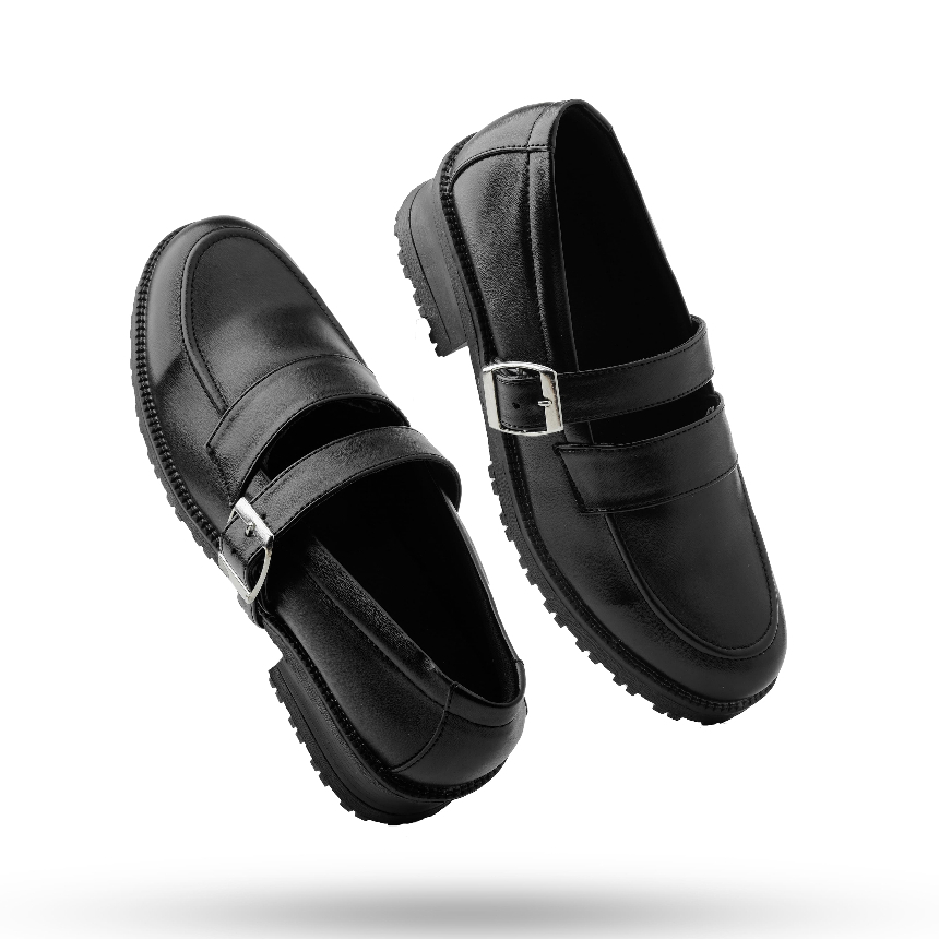 Sepatu Wanita Casual Slip On Formal Kulit Kerja Kantoran Kuliah Loafers Wanita Original - Naura Black