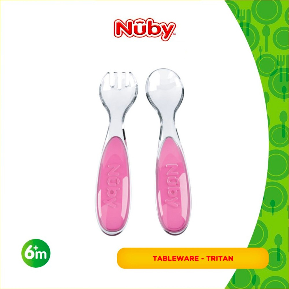 Nuby Tritan Fork And Spoon Sendok Makan Anak - Blue/Pink