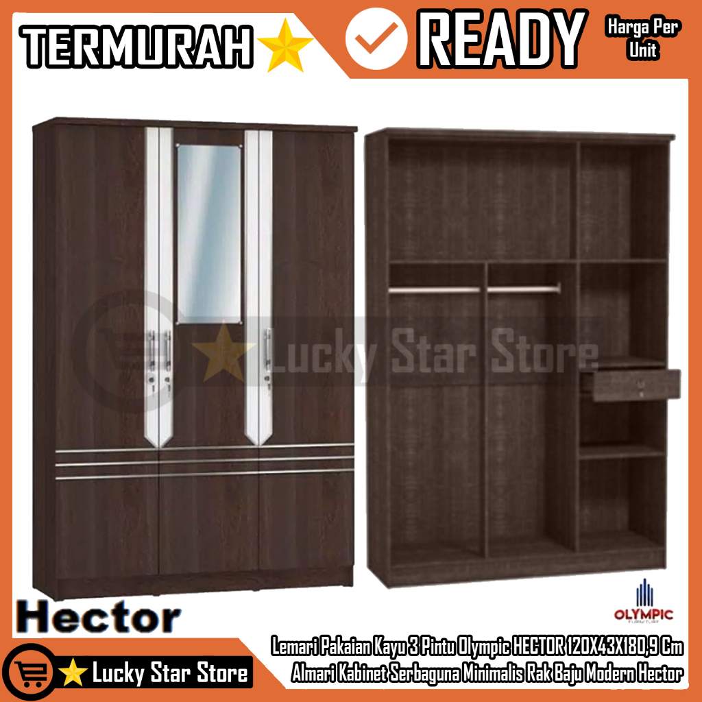 [Kargo] Lemari Pakaian Kayu 3 Pintu Olympic LITE HECTOR Baju Wadrobe 120x43x180,9 cm Kabinet Serbagu