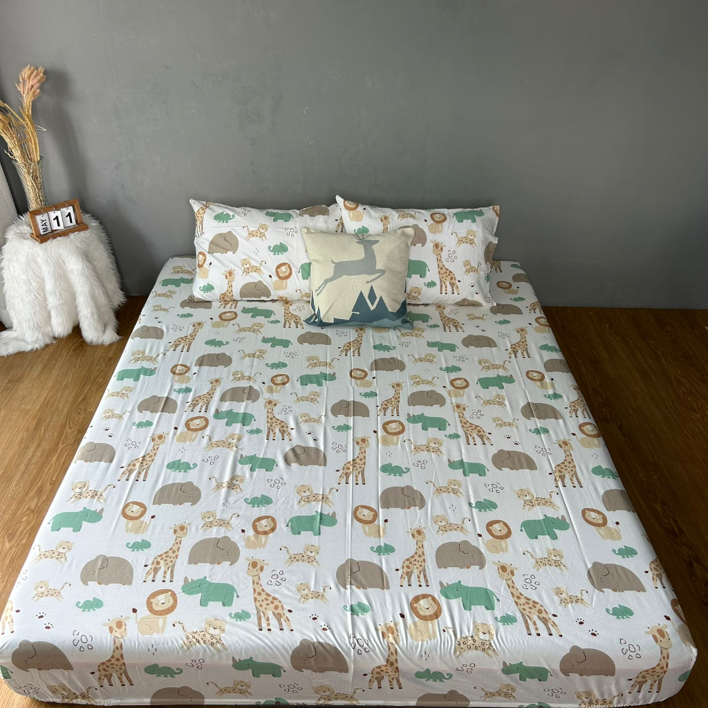 Sprei Anti Geser Bahan Katun Premium | Motif Anak Kids Safari &amp; Honey Bear | ukuran 90 120 160 180x200