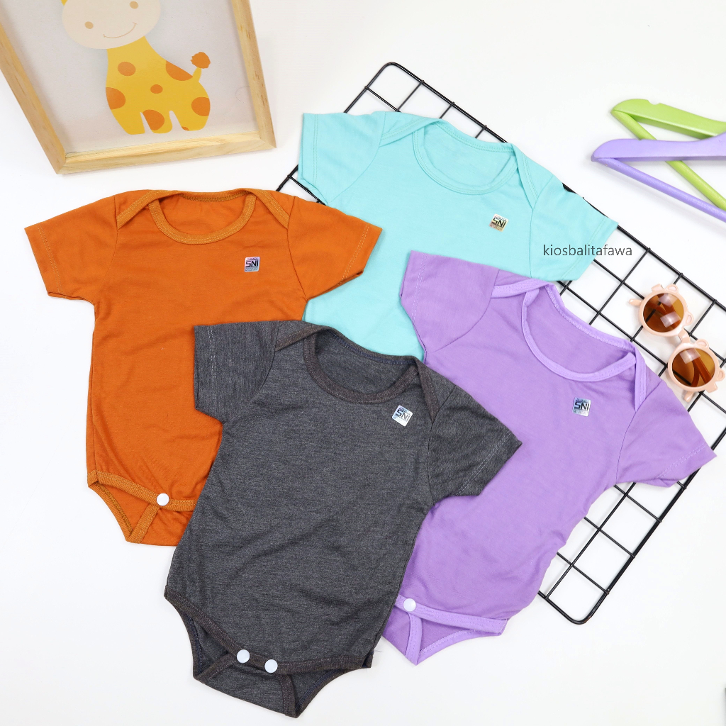 (SNI) Jumper Bayi Polos uk 0-12 Bulan / Bahan Katun Jumpsuit Baby Baru Lahir Lengan Pendek Laki Laki Perempuan Baju Anak New Born Babycinnamon