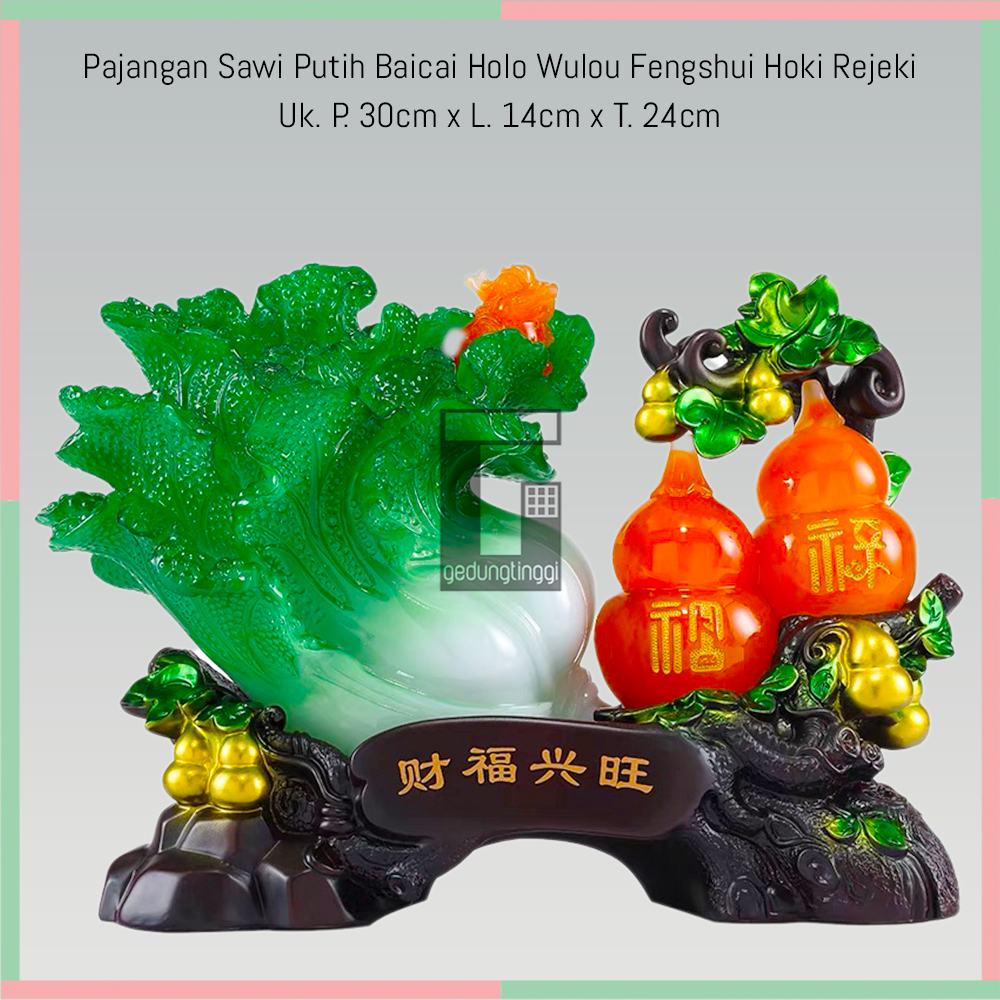 Pajangan Patung Hiasan Dekorasi Kado Hadiah Sawi Putih Baicai Baichai Bai Chai Bhaichai Fengshui Ratusan Hoki Rejeki Lucky Keberuntungan Ukuran Kecil Small Sedang Medium Besar Big Size Resin Kayu China Cina