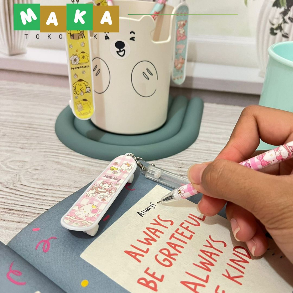

pulpen gel gantungan skateboard sanrio pen gel hello kitty kuromi bolpen gel sanrio melody peralatan sekolah perlengkapan alat tulis kantor