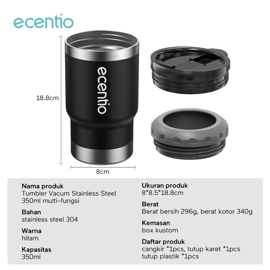 ecentio Tumbler jumbo mug 350ml/Termos Cup Mug Gelas Thermos Tumbler Jumbo Hot &amp; Cold Water Stainless Steel / Thermos Mobil / Thermos Travel