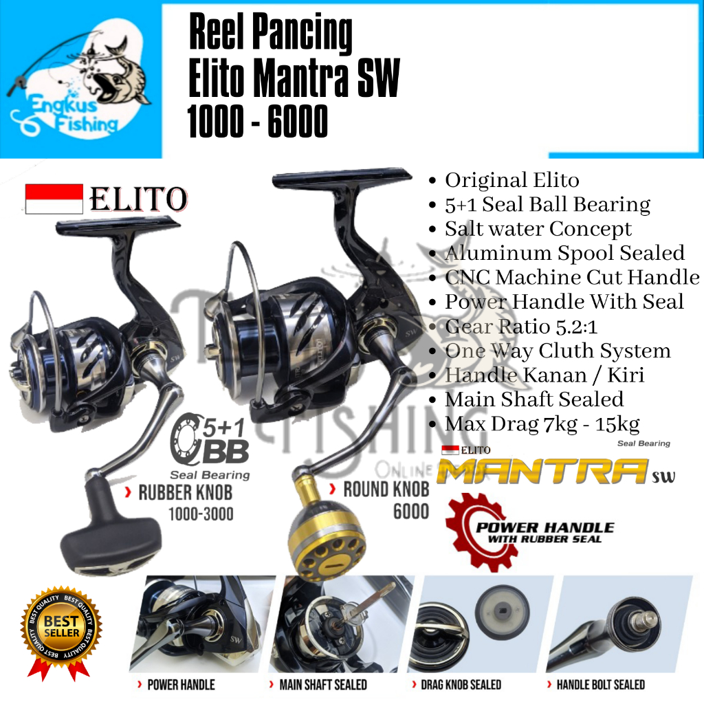 Reel Pancing Elito Mantra SW 1000 - 6000 (5+1 Seal Bearing) Salt Water Power Handle - Engkus Fishing