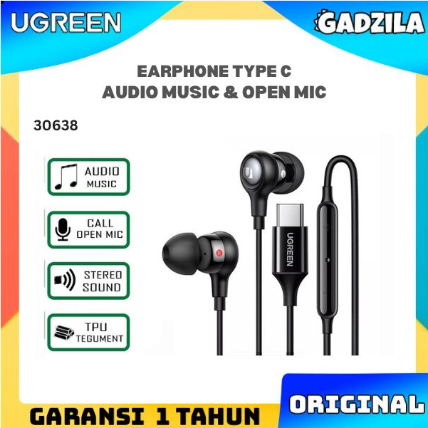 UGREEN Kabel Wired Earphone USB Type-C In-Ear Headset HF Stereo Bass Headphone Metal Samsung Oppo Vivo 30638
