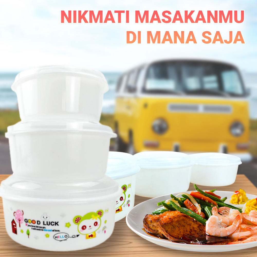 Tempat Penyimpanan Makanan Bentuk Bulat Plastik Multifungsi 3 in 1 /1 Sett