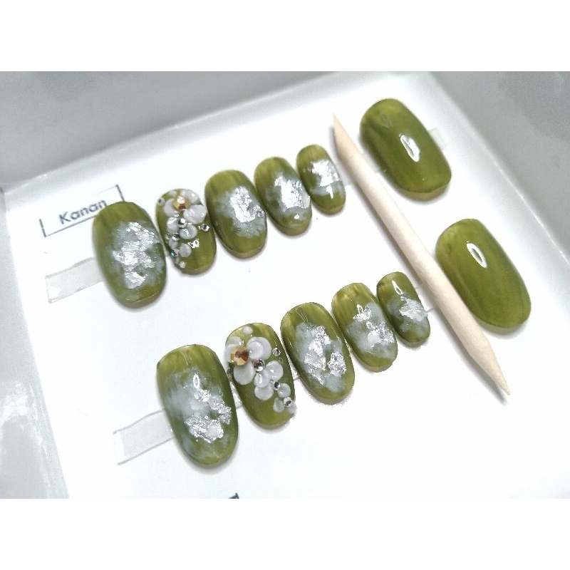 KUKU PALSU WEDDING, KUKU PALSU LAMARAN, KUKU PALSU 3D, KUKU PALSU PREMIUM, FAKE NAIL, NAIL ART, Press On Nails hijau