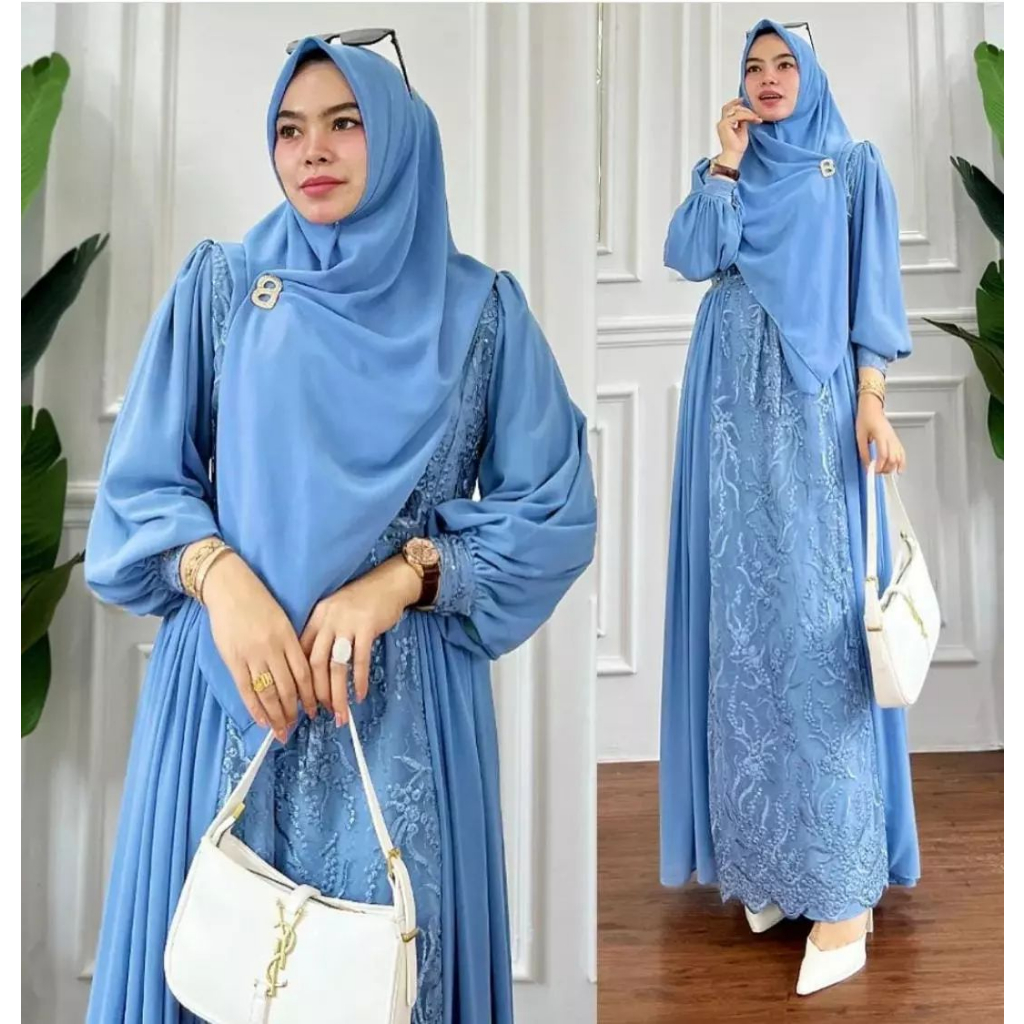Zaskia Dress / Gamis Wanita Matt Ceruty Mix Brokat / Fashion Wanita Kekinian / Dress Murah / RC