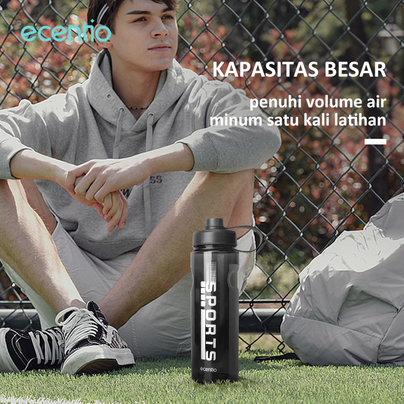 ecentio botol minum 1 liter botol air outdoor water bottle sports water cup large capacity olahraga Sedotan 1000ml