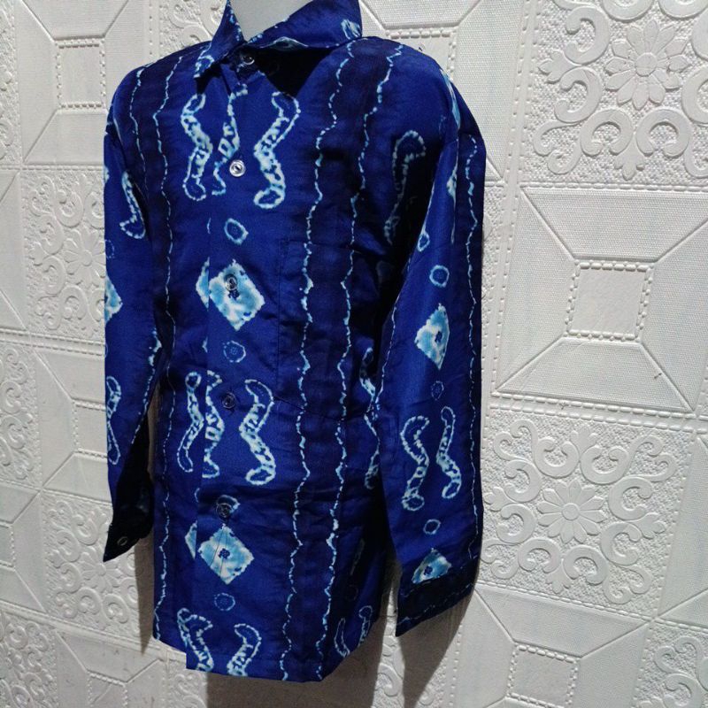 BAJU BATIK SEKOLAH/BAJU BATIK BIRU TANGAN PANJANG/BAJU BATIK PRINTING BIRU LENGAN PANJNAG/SERAGAM SEKOLAH MURAH