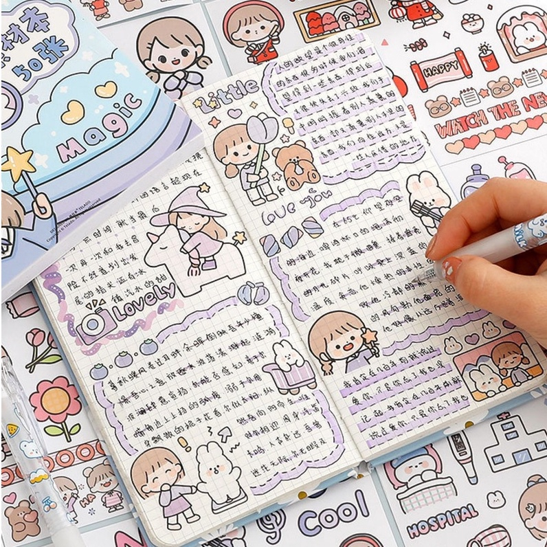 【COD】50 Lembar / Set Stiker Motif Kartun Lucu Untuk Dekorasi Buku Catatan kertas lucu stiker hiasan buku / Diary DIY