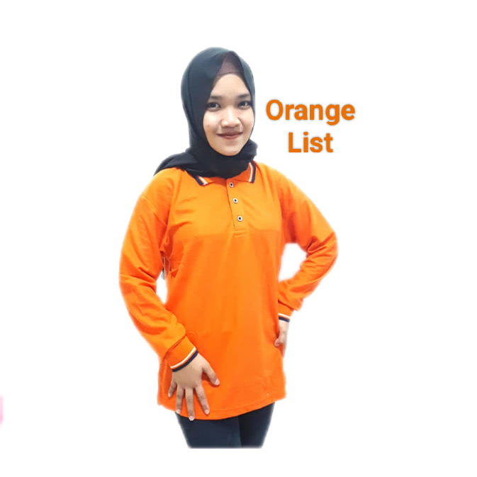 Kaos Kerah Lengan Panjang Wanita FO LIST warna Orange List - Kaos Kerah Perempuan Lengan Panjang - O