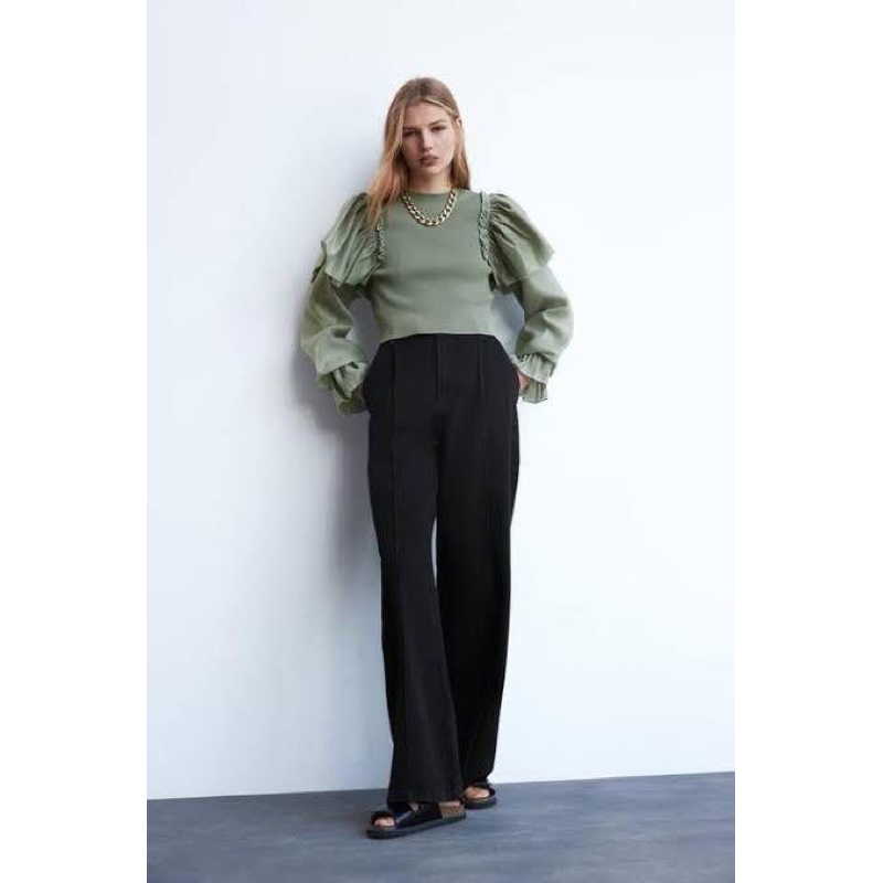 Zara green ruffle knit sweater
