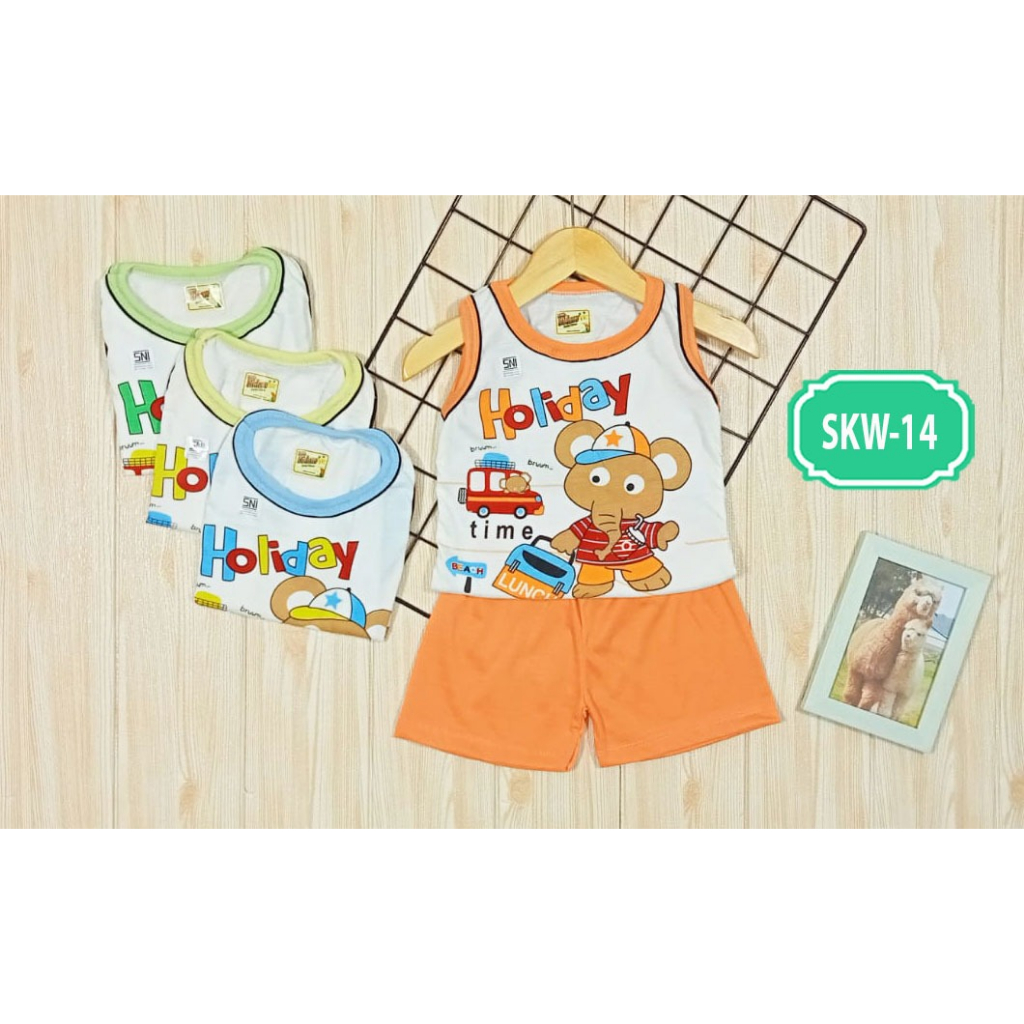 Setelan Kutung Singlet Baju Bayi Harian Little Kidnie All Size 3-9Bulan