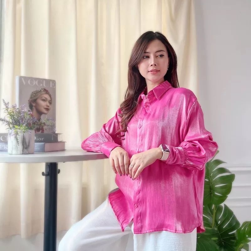 Tamstore Kemeja Wanita Oversize Shimmer Lengan Panjang Vamel