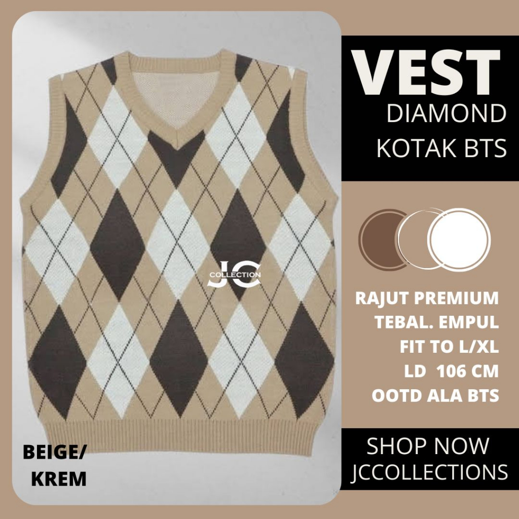 Vest Rajut Premium Sido OVERSIZE / Knit Vest Vneck Rompi Rajut Diamond Big Size JCCollections / Rompi Cewek Kotak