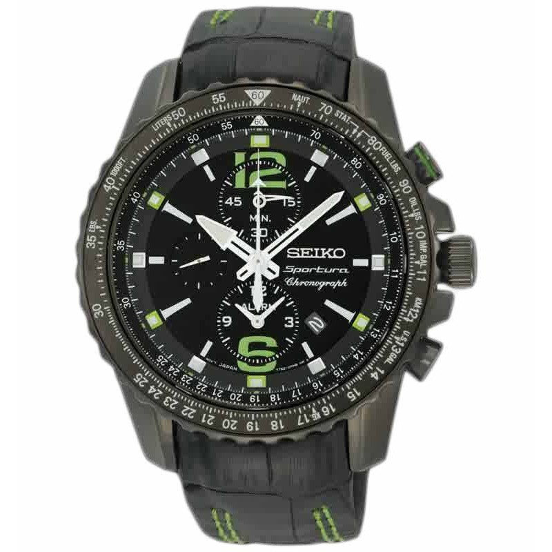 Seiko SNAE97P1 Sportura Chronograph Black Green