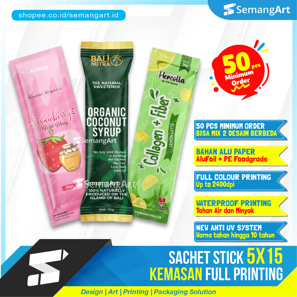 

Kemasan Sachet Stick 5x15 Minuman Serbuk Makanan Full Printing Desain