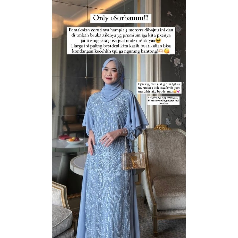 DRESS PESTA MEWAH SERAGAM KONDANGAN/LADY DRESS SET OUTER BRUKAT/GAMIS NAMIRA CERUTY BABYDOLL FAR MOSLEMSTORE