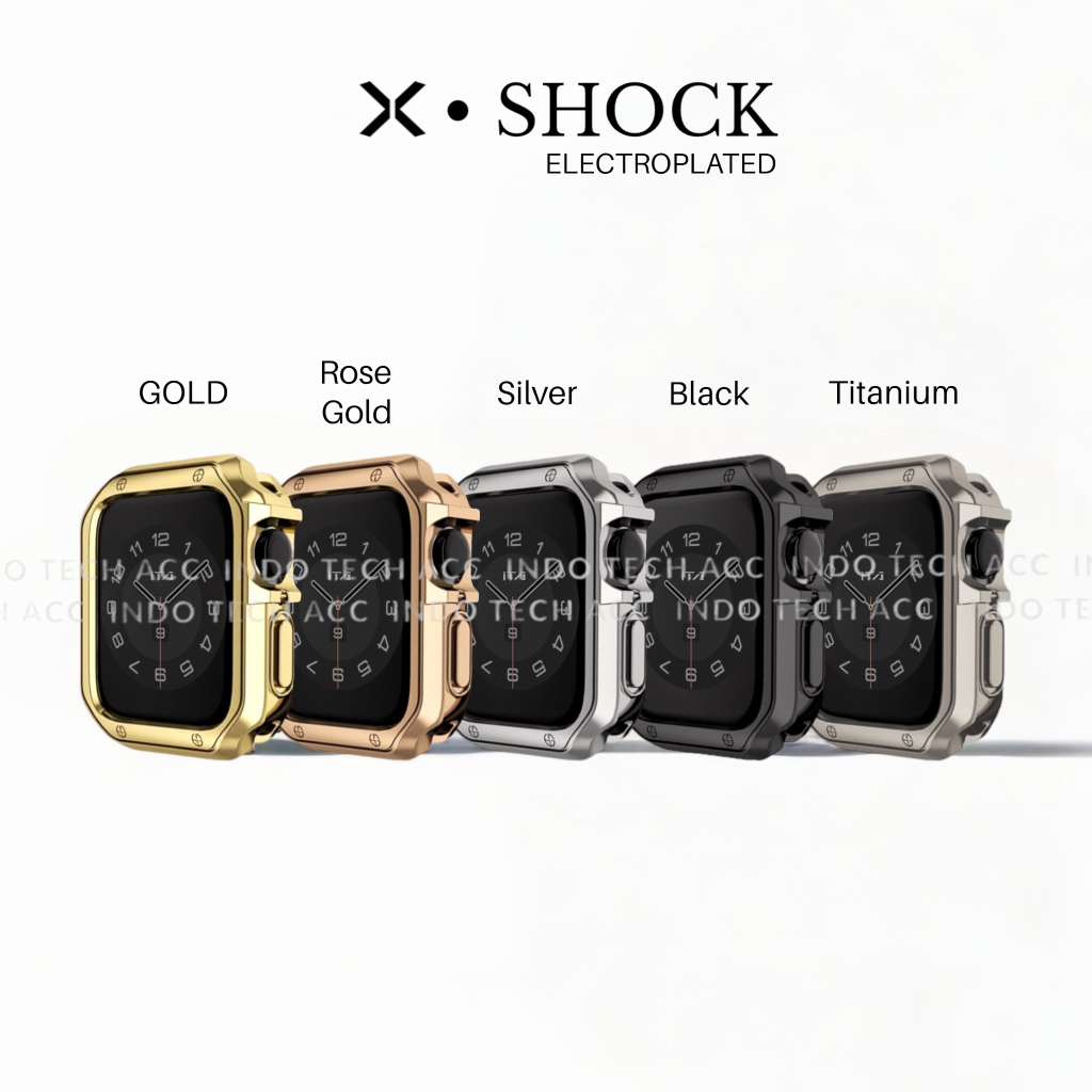 Soft Case Apple Watch Series 9 / 8 / 7 / 6 / 5 / 4 / 3 / 2 / 1 / SE1 / SE2 XSHOCK, Size 45 mm / 44mm / 42mm / 41mm / 40mm / 38mm - Silikon Gel Bumper - Bahan TPU Silicone Electroplated - RUGGED ARMOR case - Anti Shock