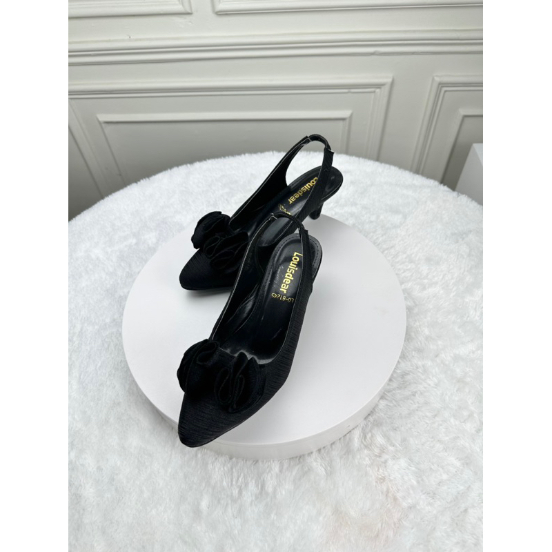 sepatu heel wanita kekinian Louisdear P99 heel 3 cm bahan satin