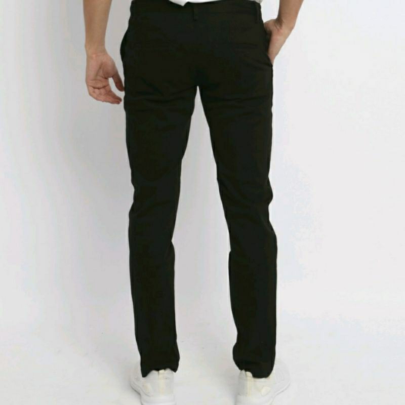 Celana Chino Hitam Pekat Slimfit Katun Tebal Bahan Stretch / Melar MT 01