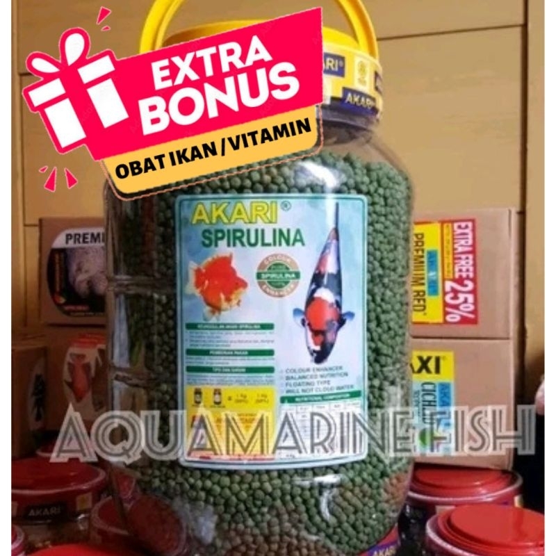 Akari Spirulina 4 kg Pakan Ikan Koi Koki Channa Louhan Pelet Hijau 4kg Aquamarine Fish