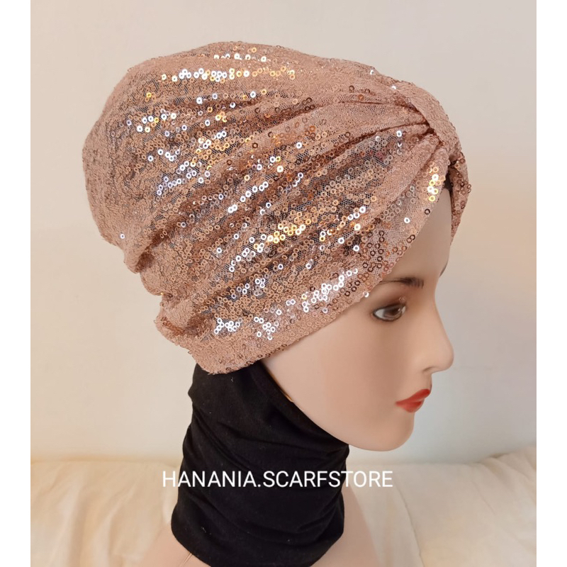 Turban Hijab Instan Sequin Mewah Turban Pesta Premium