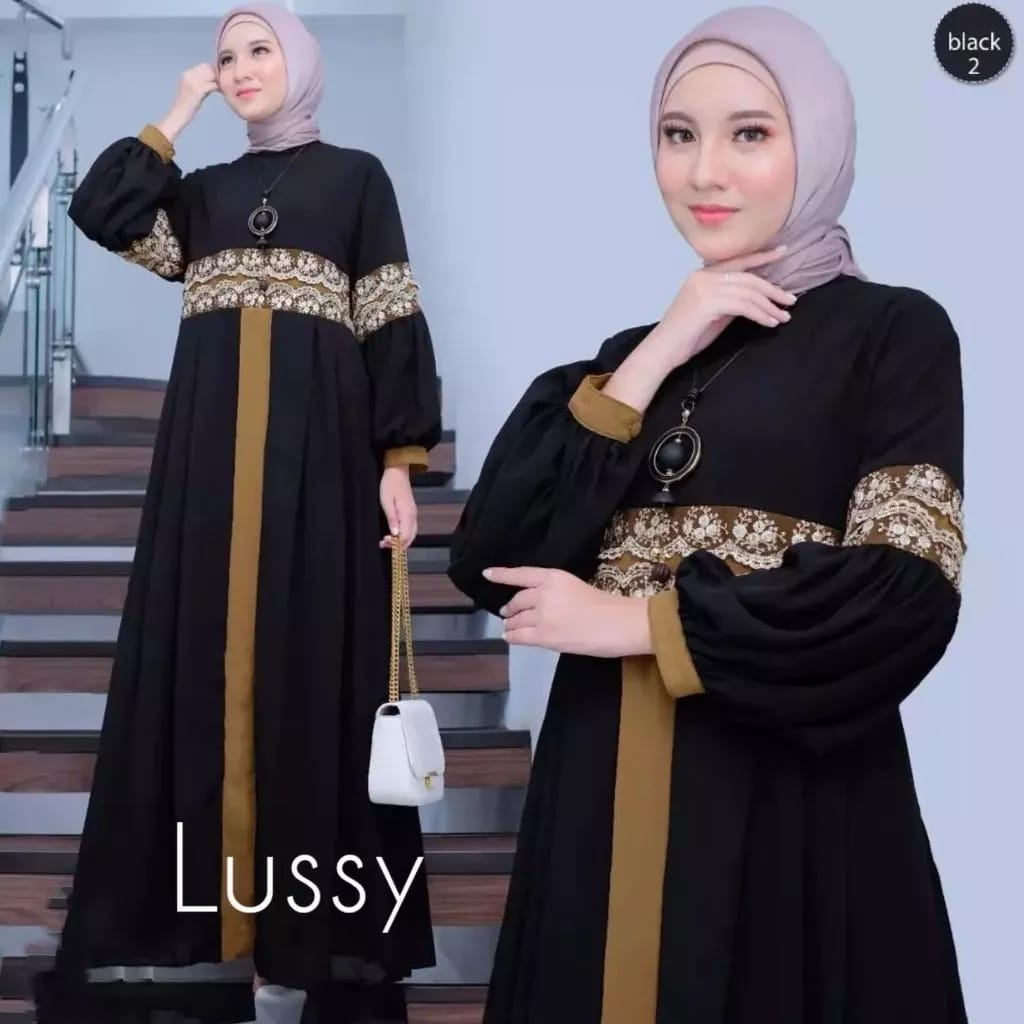 salsabila_cloting - LUSSY Gamis Muslim Wanita Bahan Ceruty Babydoll Dress Terlaris Kondangan Pakaian