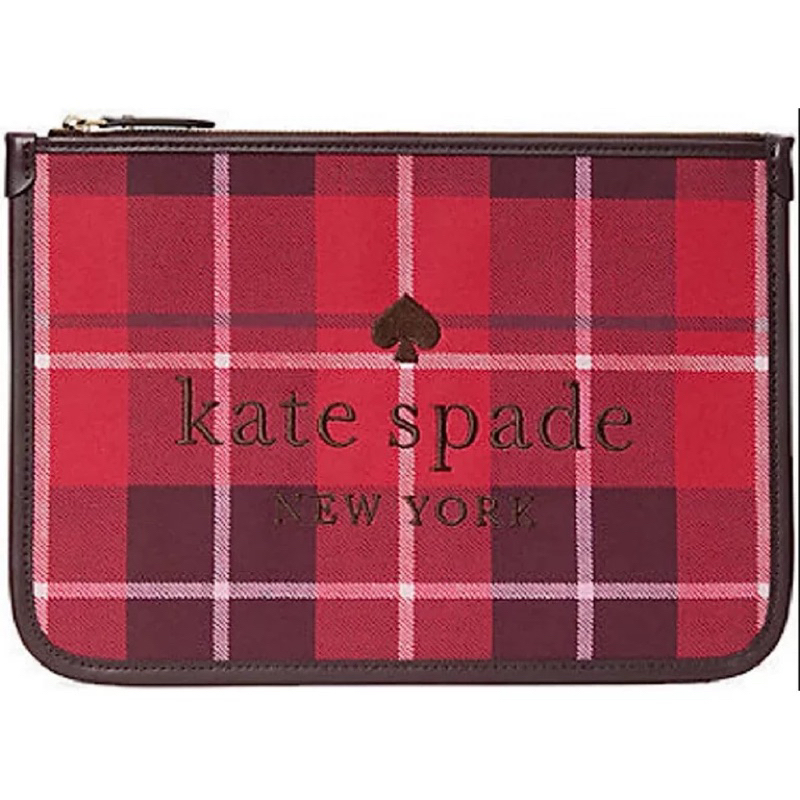 Kate Spade Ella Stripe Large Zip Pouch Bright Rose AUTHENTIC