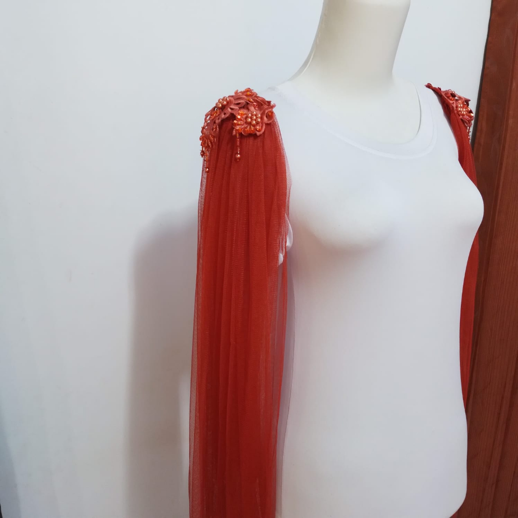 Sayap Pundak TERACOTA 130CM Kebaya Pengantin / Sayap Bahu / Slayer Pundak / Slayer Bahu