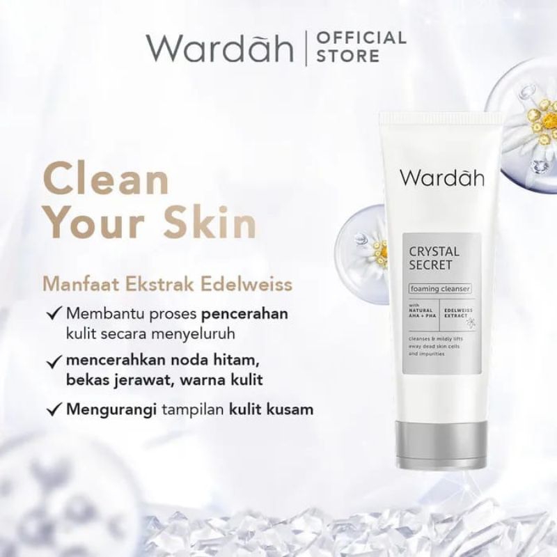 Wardah Crystal Secret Foaming Cleanser With Natural AHA+PHA 100 ml - Sabun Cuci Muka Wardah