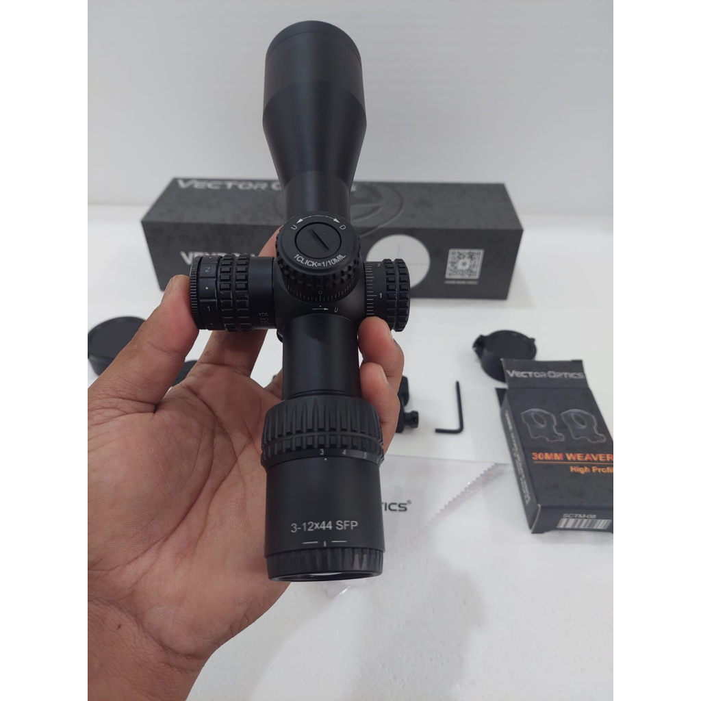 TELESKOP VECTOR VEYRON 3-12x44 IR SFP BARU TITIK TINGAH NYALA
