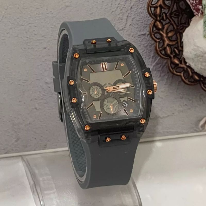 (Cod)Jam Tangan Wanita RMM Crono 3 Varisi Tanggal Strap Karet/Rubber(Dikirim Jakarta)