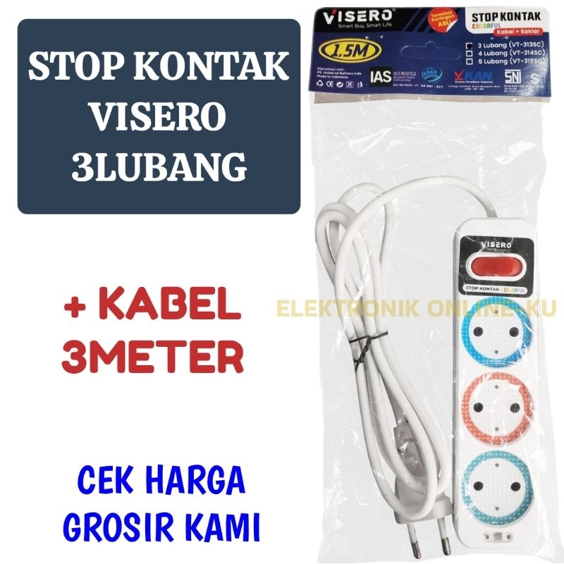 STOP KONTAK COLORFUL VISERO 3LUBANG + KABEL 3METER