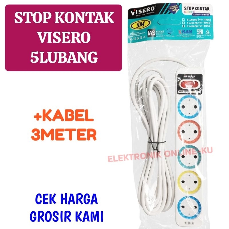 STOP KONTAK COLORFULL VISERO 5LUBANG + KABEL 3METER