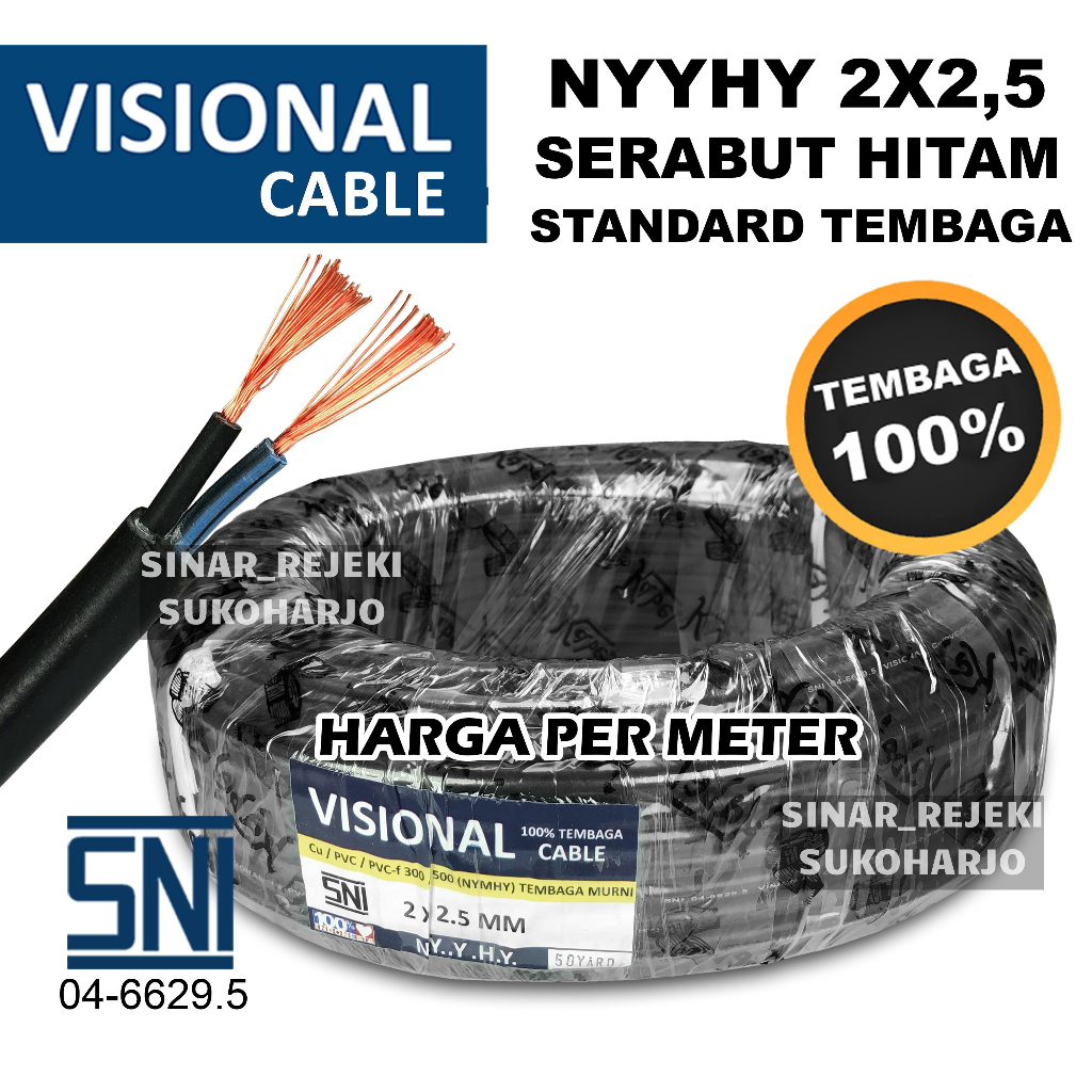 Kabel Listrik NYYHY NYMHY SNI Serabut Tembaga 2x2.5 Meteran 2x2.5 NYY HYO Kabel Hitam Putih Tembaga Asli