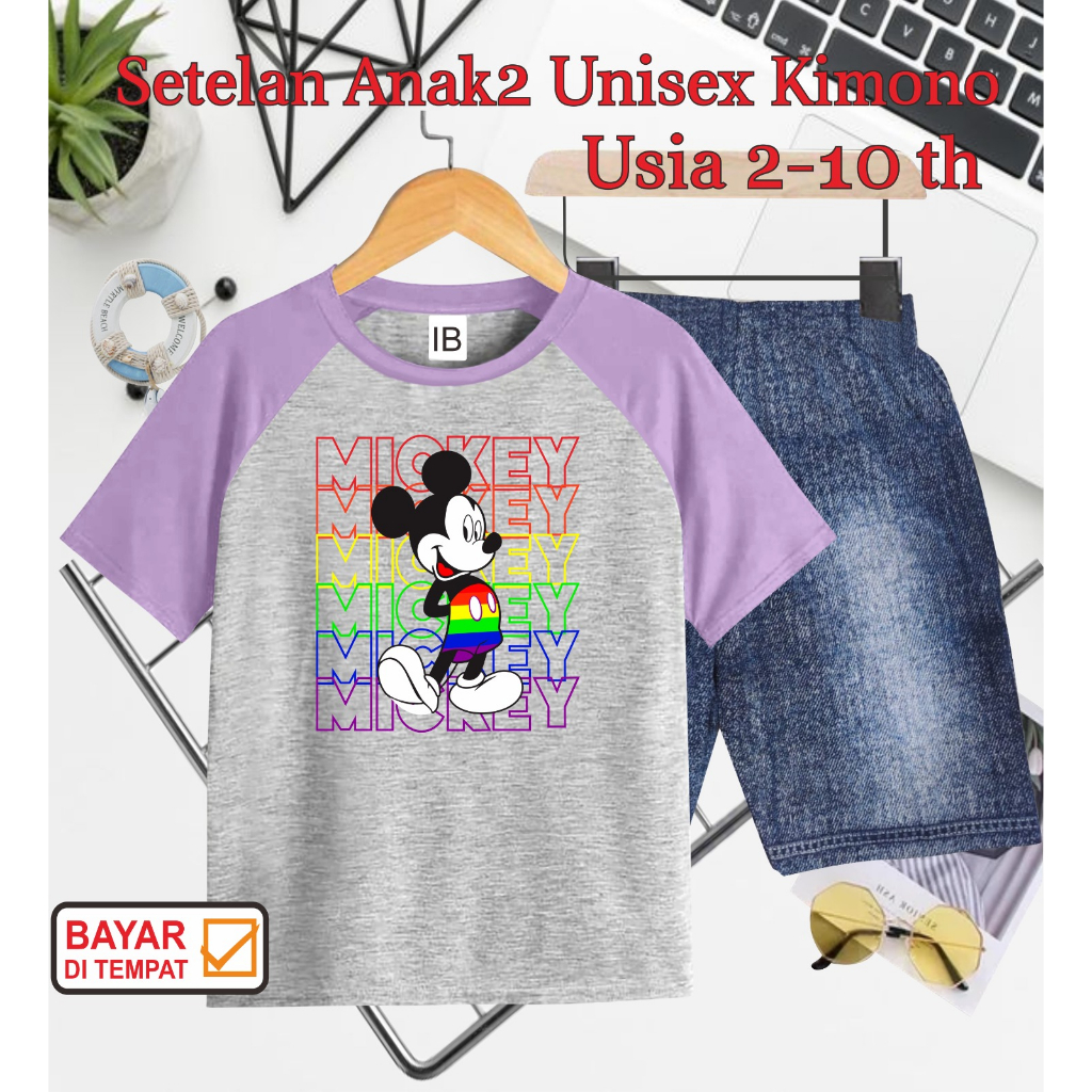 ((IB))SETELAN ANAK2 UNISEX KIMONO SEMI JEANS/M1CK3Y DIGITAL SABLON