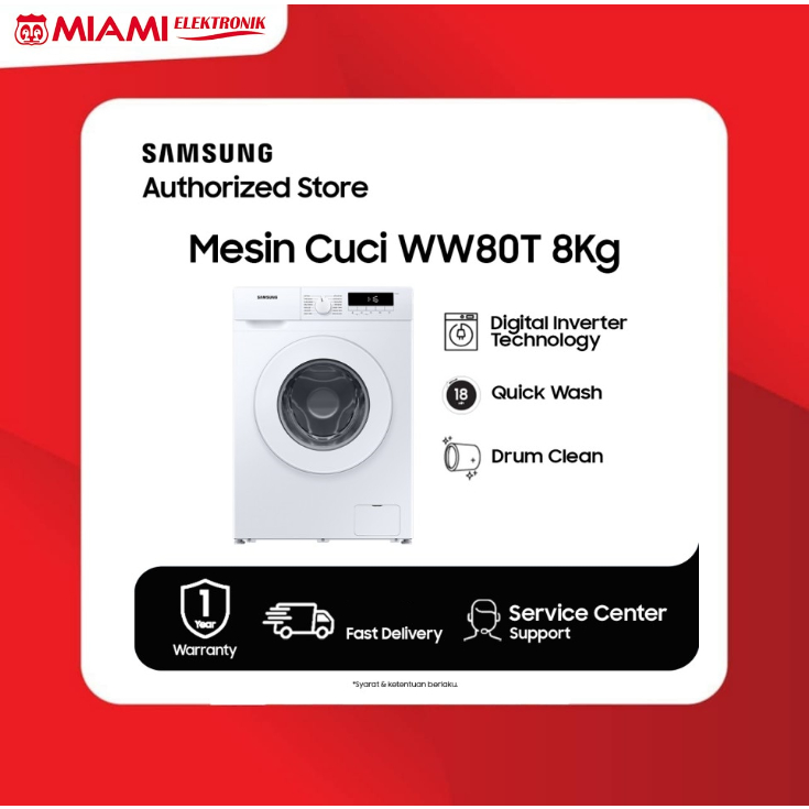 Samsung WW80T3040WW/SE WW80T3040WW Mesin Cuci Front Loading 8 Kg Quick Wash 18&quot;