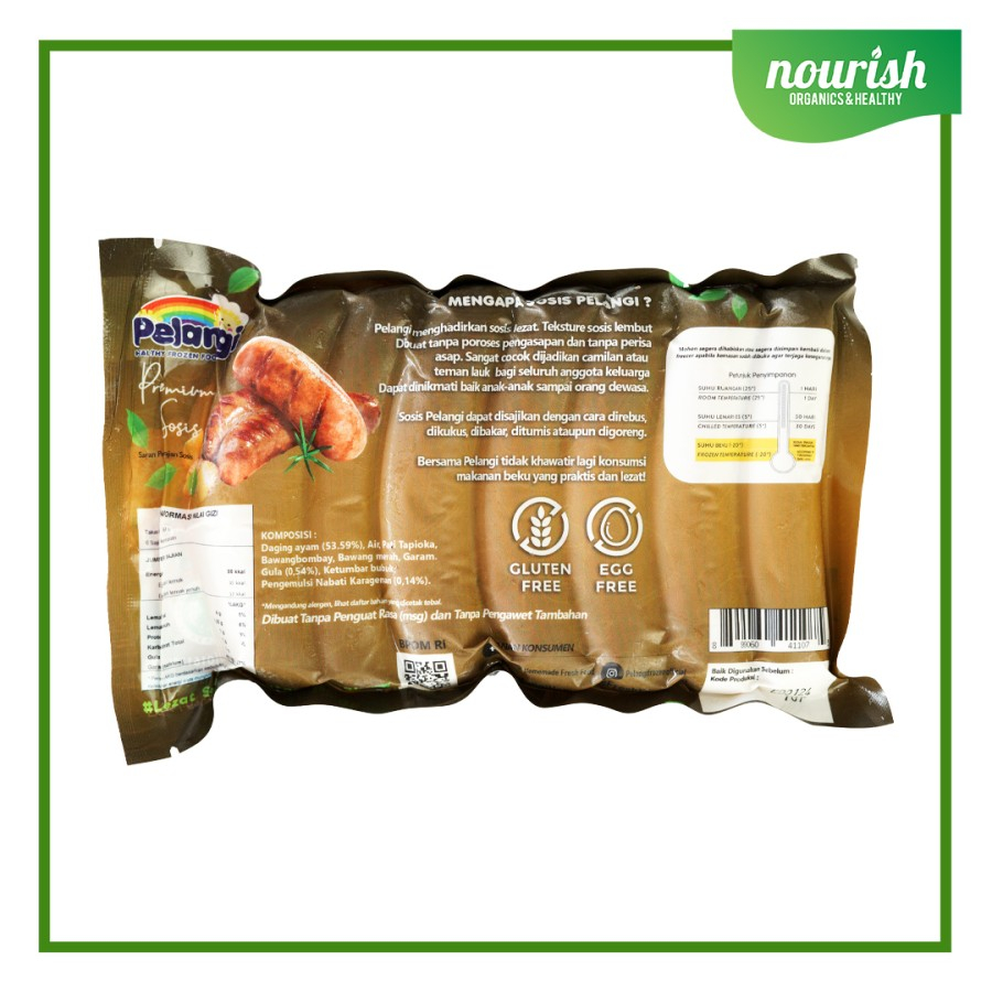 Pelangi Sosis Ayam Original Non GMO, GLUTEN FREE, HALAL ( 7pcs ) 360gr